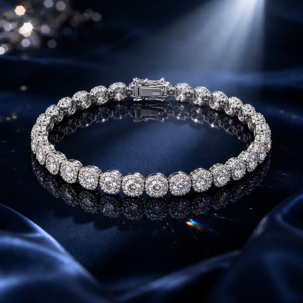 925 Sterling Silver CZ Bracelet 7" 6mm Women Gift Box Clasp